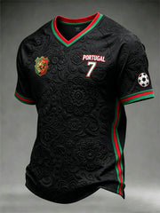 Camiseta casual de gola V com design em blocos de cores para futebol masculino