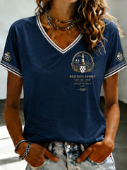 T-shirt à col en V imprimé celtique de Bretagne pour femmes