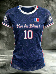 T-shirt décontracté à manches courtes, col rond, orné d’un motif floral aux accents de football féminin