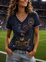 T-shirt à col en V imprimé France Football pour femme