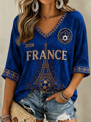 Cadeau pour femmes, fan de football, t-shirt décontracté à col en V avec imprimé