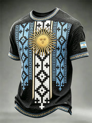 T-shirt à manches courtes à imprimé motif ethnique Argentina Sun & Flag pour homme