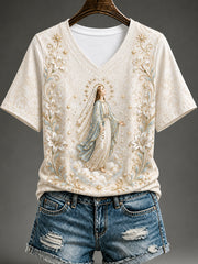 T-shirt à manches courtes pour femmes, motif de l’Assomption de Marie