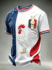 T-shirt manches courtes pour hommes France Football, motif à carreaux aux couleurs du drapeau français