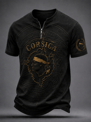 T-shirt à manches courtes zippé pour homme aux couleurs du drapeau de la Corse