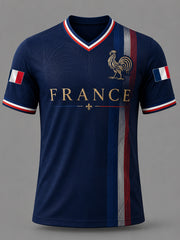 T-shirt décontracté à col en V pour hommes, imprimé France