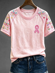 T-shirt à manches courtes libellule florale rose pour femme