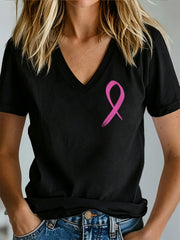 T-shirt imprimé de sensibilisation au cancer du sein pour femmes
