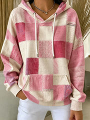 Sweat à Capuche à Carreaux Rose Femme