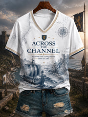 T-shirt femme à col en V imprimé Normandie, France