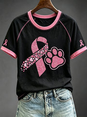 Femmes Cancer Du Sein Ruban Rose Pion Imprimer Col Rond À Manches Courtes T-shirt