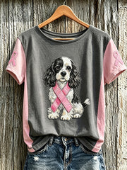 T-shirt décontracté à manches courtes pour femmes, motif mignon de chien, imprimé sur le thème du cancer du sein
