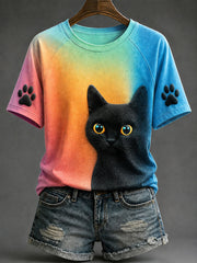 T-Shirts Décontractés Chat Noir Coloré Pour Femmes