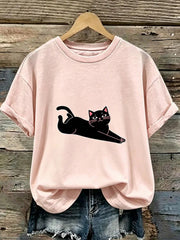T-shirt mignon d'impression du chat des femmes
