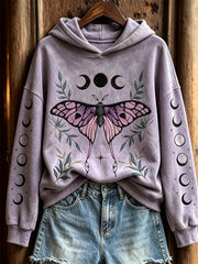 Chandail à capuchon Mystical Luna Moth & Leaves Moon Phase Print Femme
