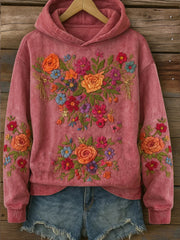 Sweat à capuche décontracté à imprimé floral pour femmes