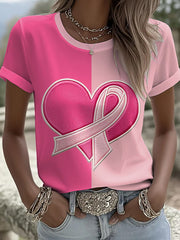 Sensibilisation au cancer du sein T-shirt décontracté à imprimé ruban rose pour femmes