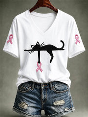 T-shirt à manches courtes pour femmes avec sensibilisation au cancer du sein