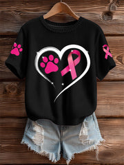 Femmes Cancer Du Sein Sensibilisation Chien Patte Imitation Pull T-shirt à manches courtes