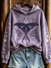 Sweat à Capuche Femme Mystical Luna Moth Roses Imprimé Phase de Lune Florale