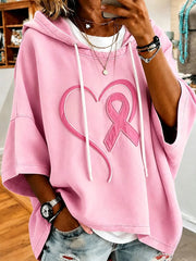 Prévention du cancer du sein pour femmes et sensibilisation Casual imprimé à manches courtes Hoodie