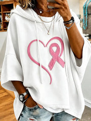Prévention du cancer du sein pour femmes et sensibilisation Casual imprimé à manches courtes Hoodie