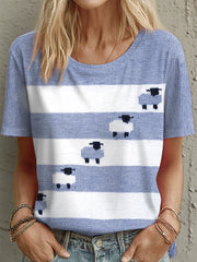 T-shirt mignon à motif mouton pour femme