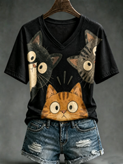 T-shirt femme imprimé chat mignon à manches courtes