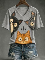 T-shirt femme imprimé chat mignon à manches courtes