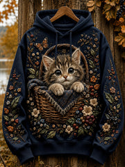 Femmes Automne Mignon Chat Art Drawstring Hoodie
