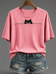 T-shirt femme à manches courtes avec imprimé mignon de chat