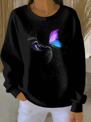 Sweat-shirt décontracté à impression artistique violette pour femme