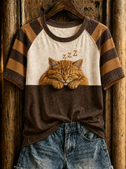 T-shirt femme à manches courtes et col rond, imprimé d’un mignon motif de chat