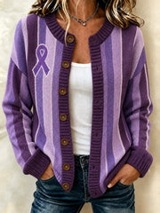 Gilet tricoté décontracté pour femme, design à blocs de couleur violette