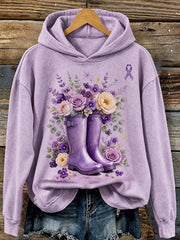 Femmes Violet RibbonFloral Bottes de pluie Imprimer Comfy Hoodie