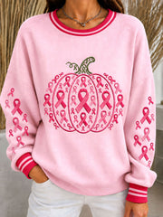 Sweat à col rond côtelé avec ruban rose pour Halloween, modèle femme