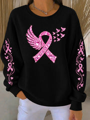 Sweat-shirt décontracté à imprimé rose sur le thème du cancer du sein chez la femme