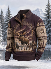 Pull décontracté à boutons pour homme, motif orignal, collection hiver