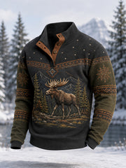 Pull décontracté à boutons pour homme, motif orignal, collection hiver