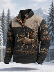 Pull décontracté à boutons pour homme, motif orignal, collection hiver