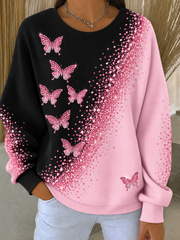 Sweat-shirt à col rond côtelé pour femmes, motif cancer du sein