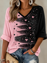 T-shirt femme à manches mi-longues et col en V, pour le cancer du sein