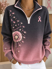 Sweat-shirt imprimé floral de sensibilisation au cancer du sein pour femmes