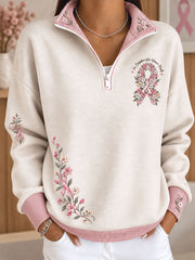 Women's Breast Cancer Awareness Floral Art Imprimé Sweatshirt