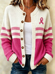 Veste en maille style cardigan imprimée de sensibilisation au cancer du sein chez la femme