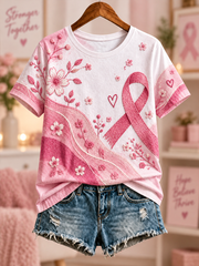 T-shirt Femme Rose Cancer Du Sein Imprimé À Manches Courtes