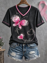 T-shirt imprimé artistique de sensibilisation au cancer du sein chez la femme