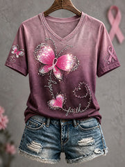 T-shirt imprimé artistique de sensibilisation au cancer du sein chez la femme
