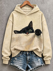 Sweat-shirt classique pour femme, motif artistique de chat dans le style de la peinture à l'huile