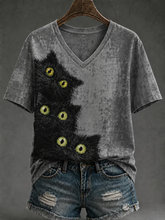 T-shirt femme imprimé chat mignon à manches courtes
